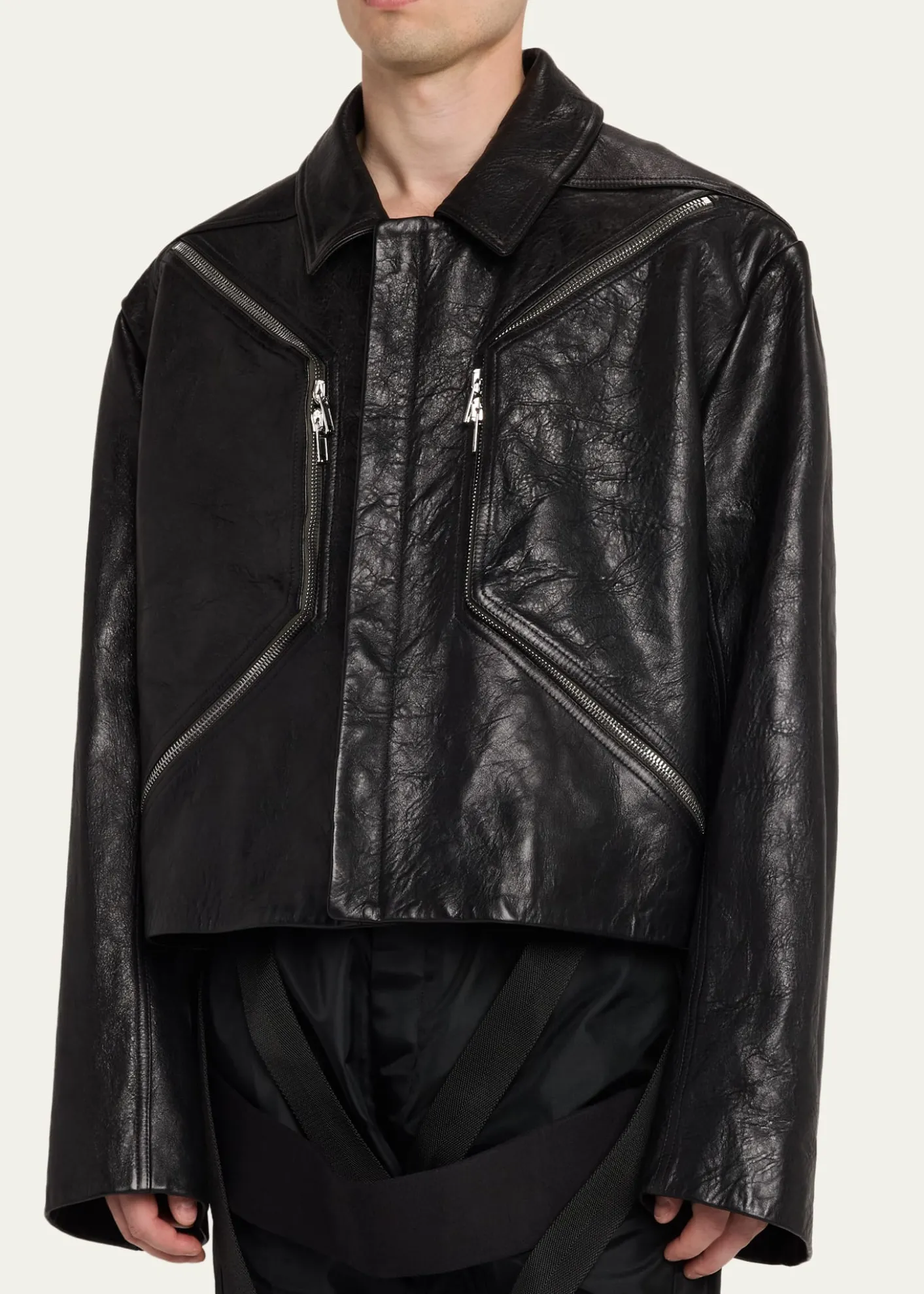 Rick OwensMen's Textured-Leather Biker Jacket