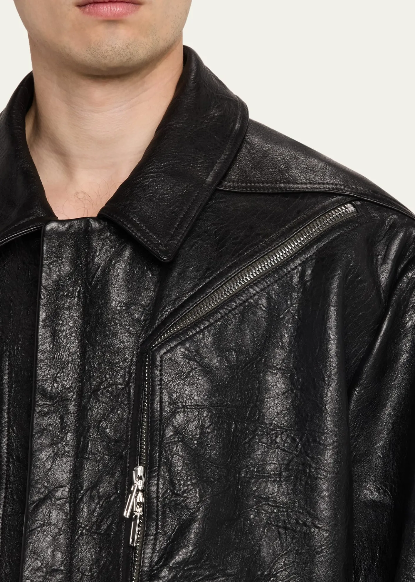 Rick OwensMen's Textured-Leather Biker Jacket
