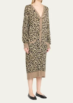 R13Leopard-Print Long Cashmere Cardigan