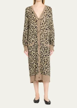 R13Leopard-Print Long Cashmere Cardigan