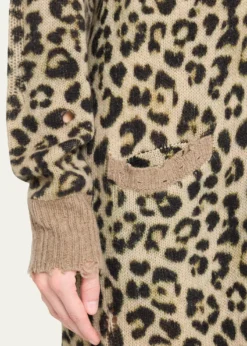 R13Leopard-Print Long Cashmere Cardigan