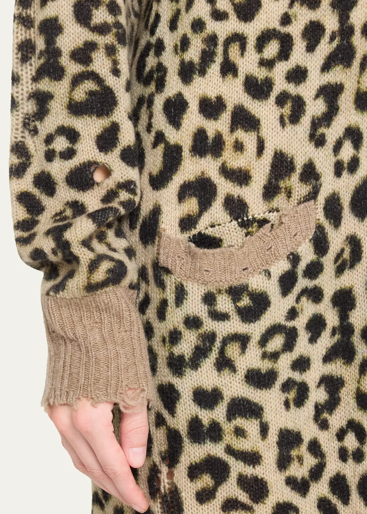 R13Leopard-Print Long Cashmere Cardigan