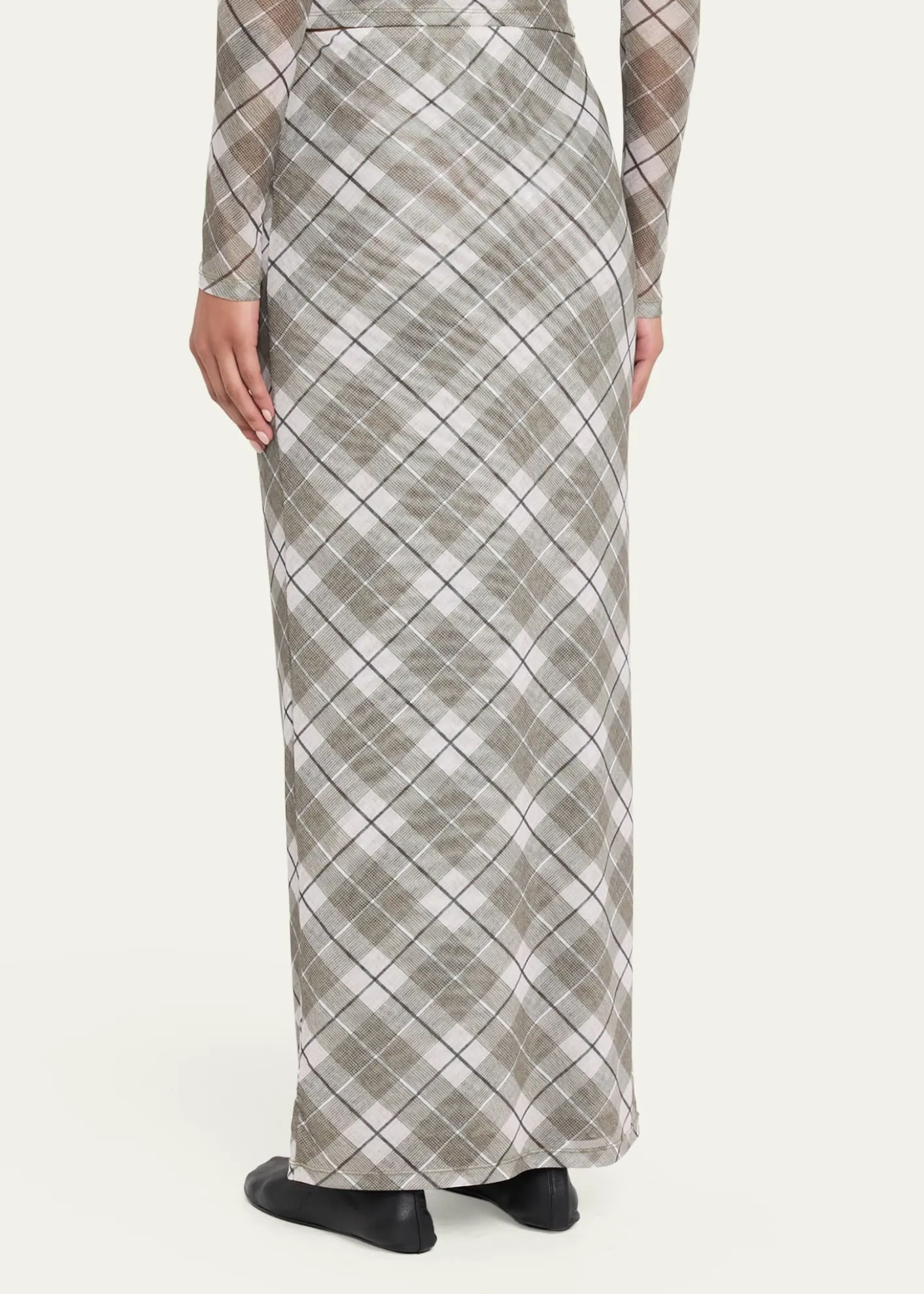 Ronny KoboAzana Plaid-Print Mesh Maxi Skirt