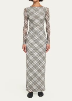 Ronny KoboAzana Plaid-Print Mesh Maxi Skirt