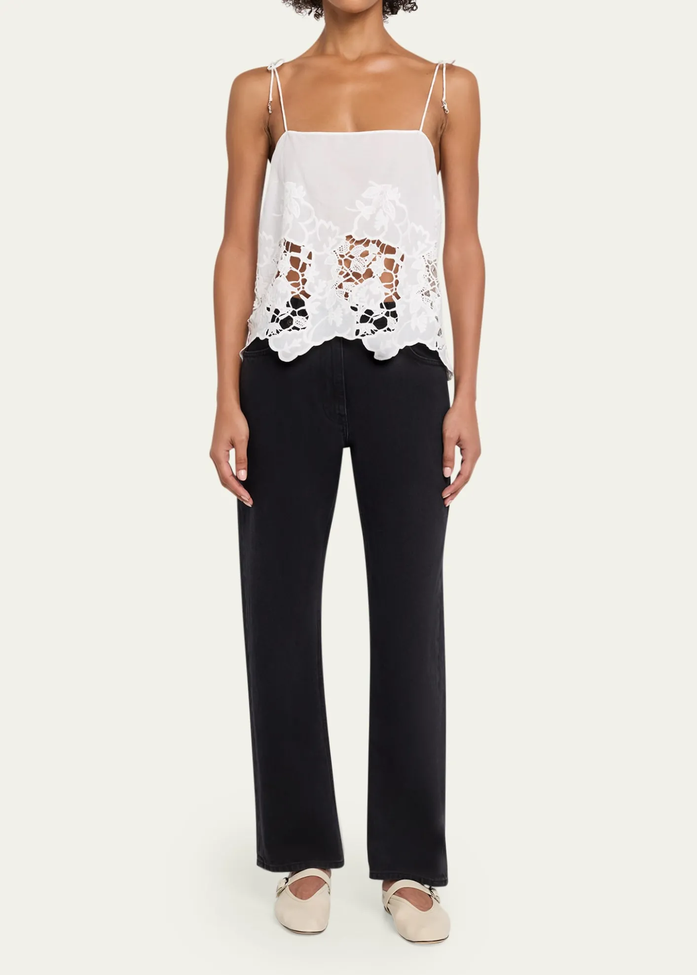 Ronny KoboBlaire Floral-Embroidered Cotton Top