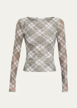 Ronny KoboFlume Plaid-Print Mesh Top