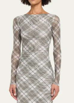 Ronny KoboFlume Plaid-Print Mesh Top