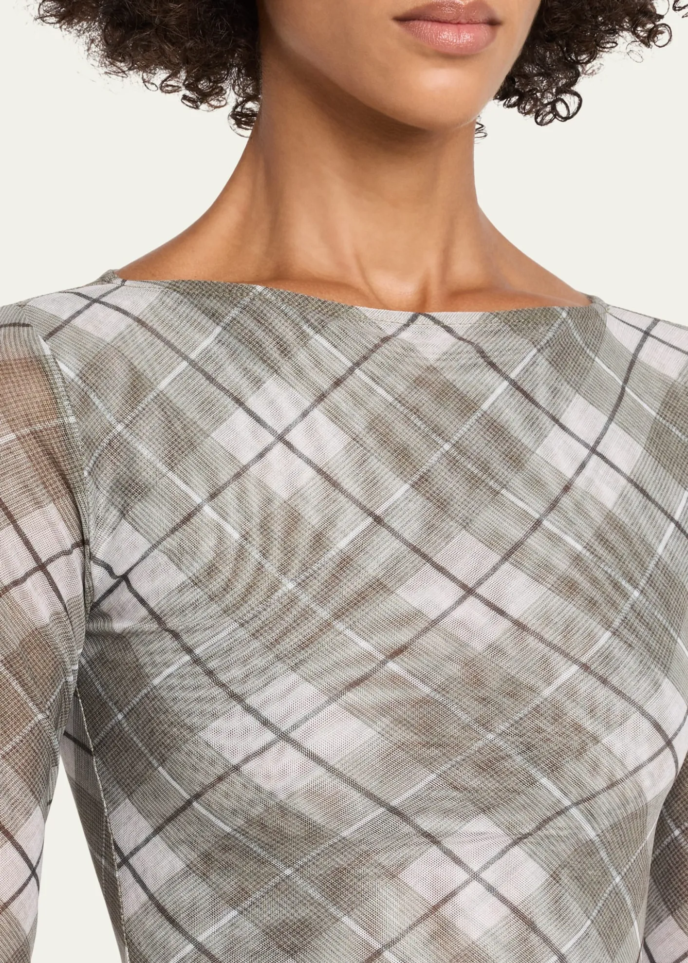 Ronny KoboFlume Plaid-Print Mesh Top
