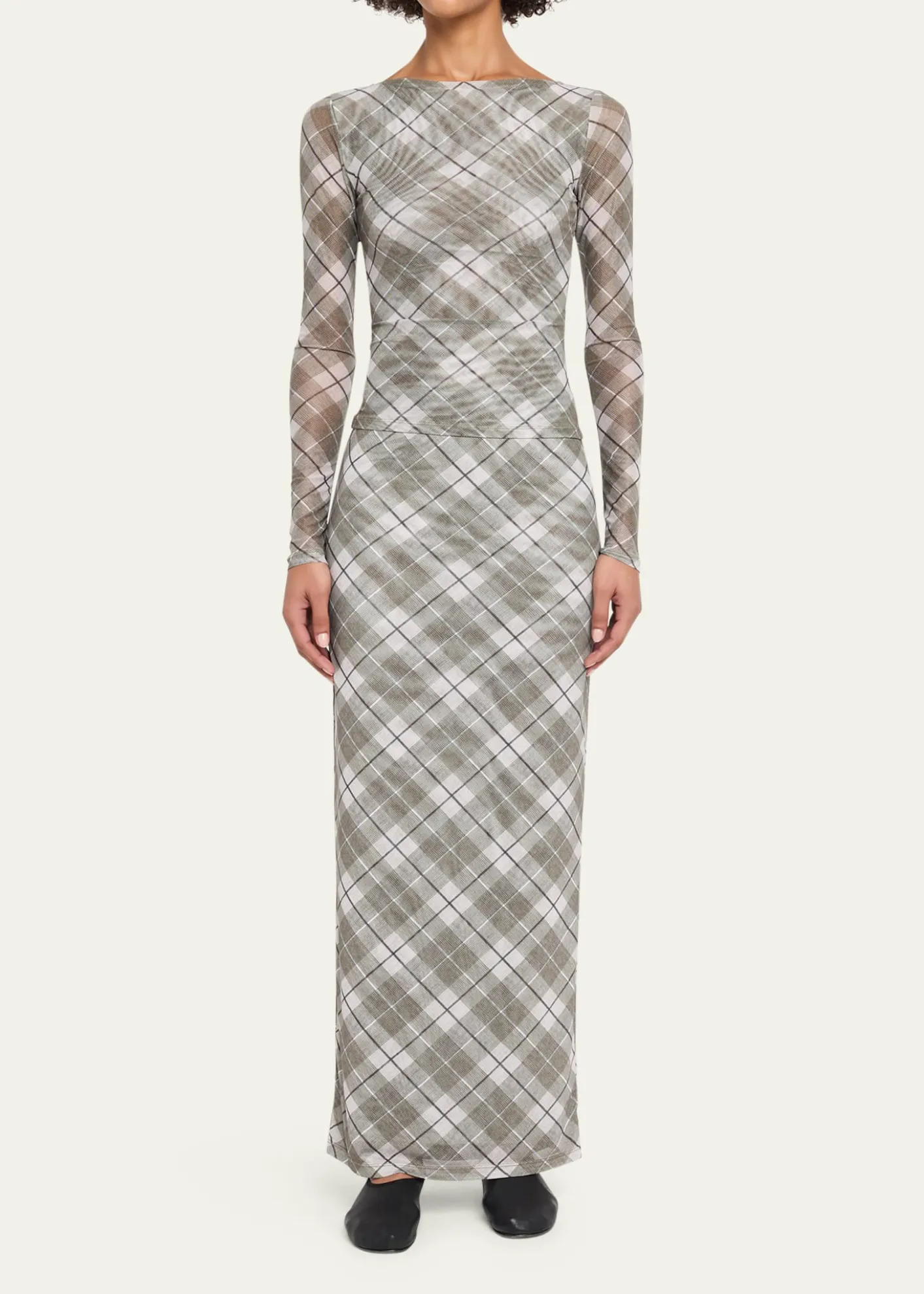 Ronny KoboFlume Plaid-Print Mesh Top