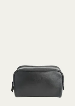 ROYCE New YorkMonogrammed Double Zip Leather Toiletry Bag, Personalized