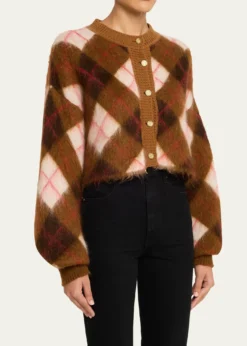RUADHThe Blane Argyle Mohair Crewneck Cardigan