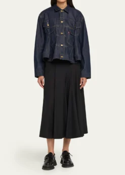 SACAIDenim Pleated Trucker Jacket