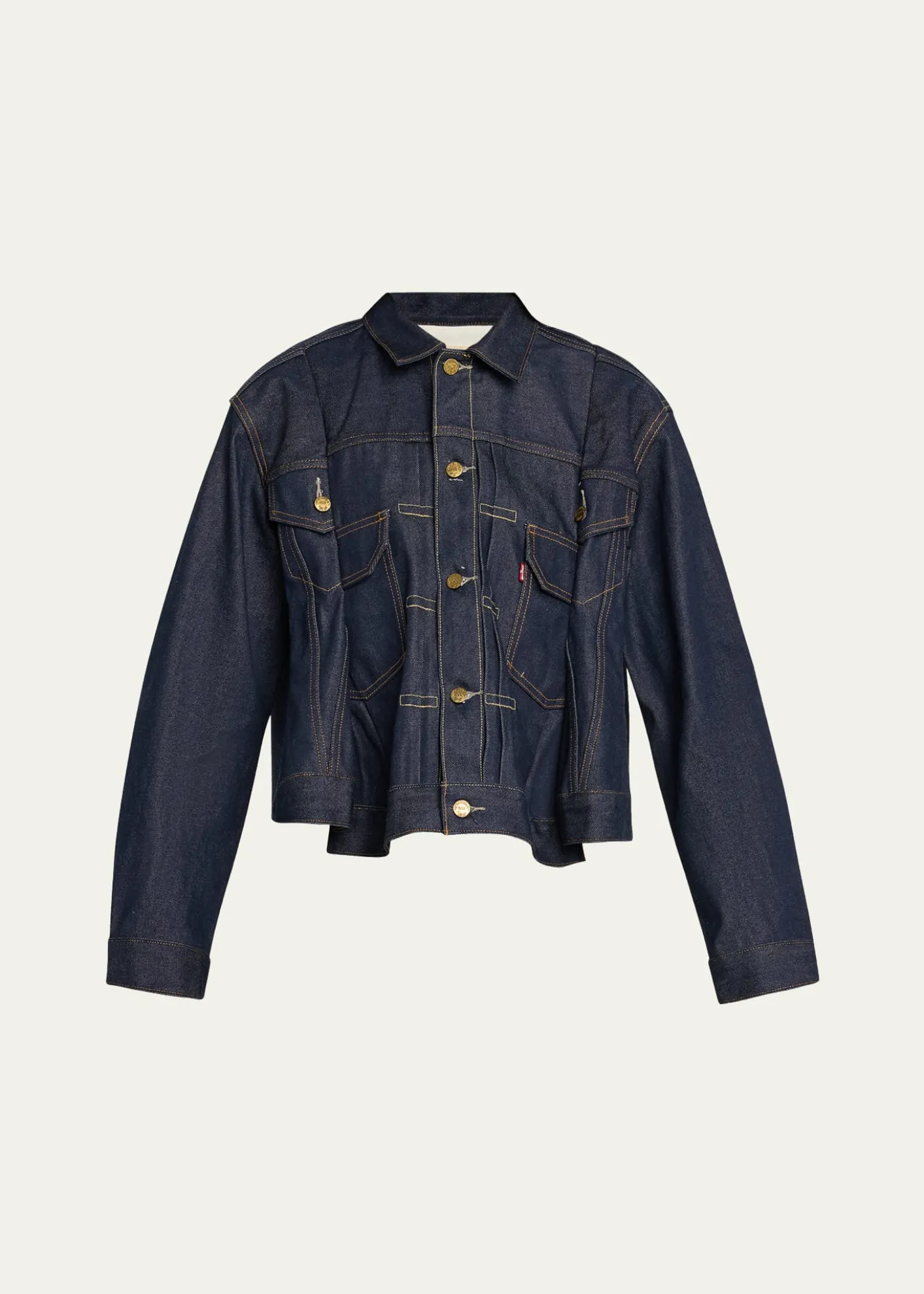 SACAIDenim Pleated Trucker Jacket
