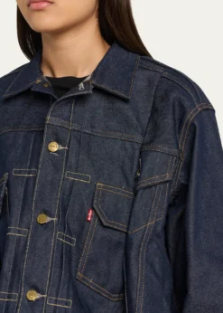 SACAIDenim Pleated Trucker Jacket