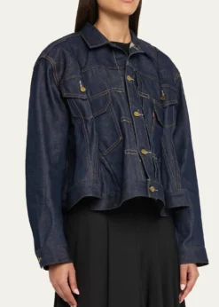 SACAIDenim Pleated Trucker Jacket