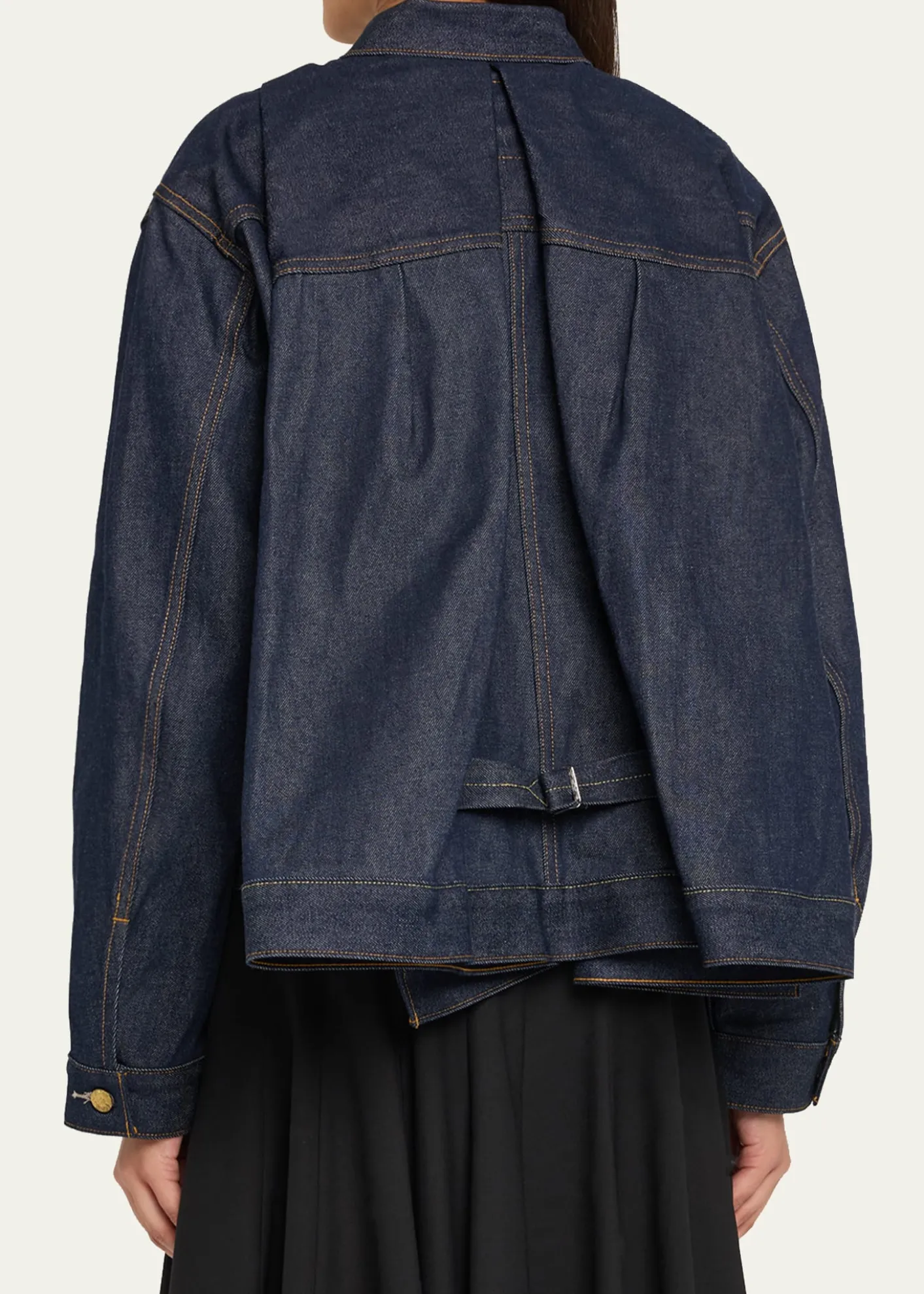 SACAIDenim Pleated Trucker Jacket