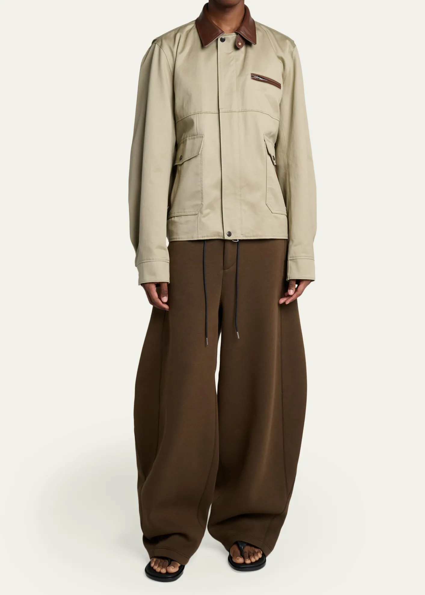 SACAIMen's Canvas and Leather Shirt Jacket