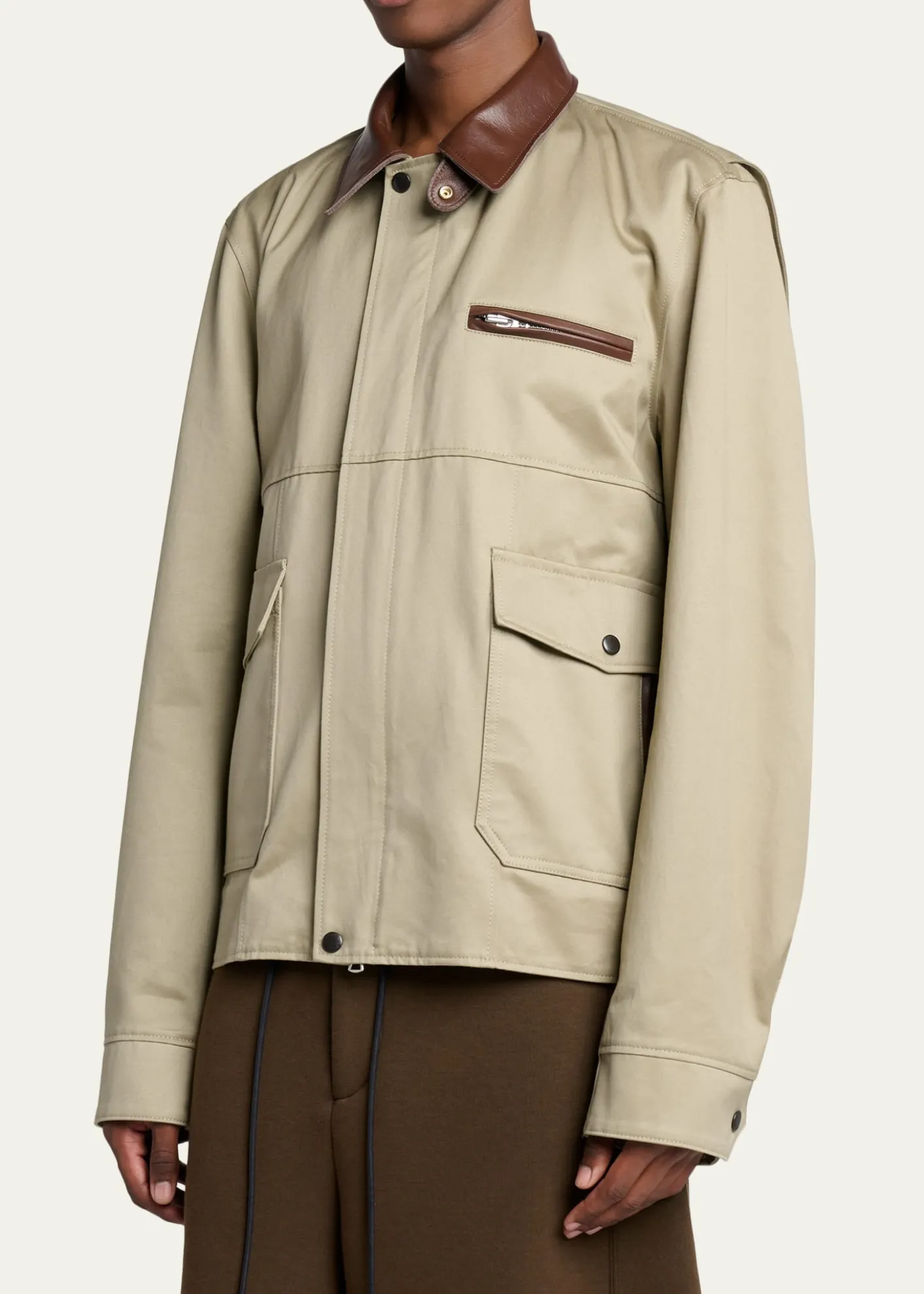 SACAIMen's Canvas and Leather Shirt Jacket