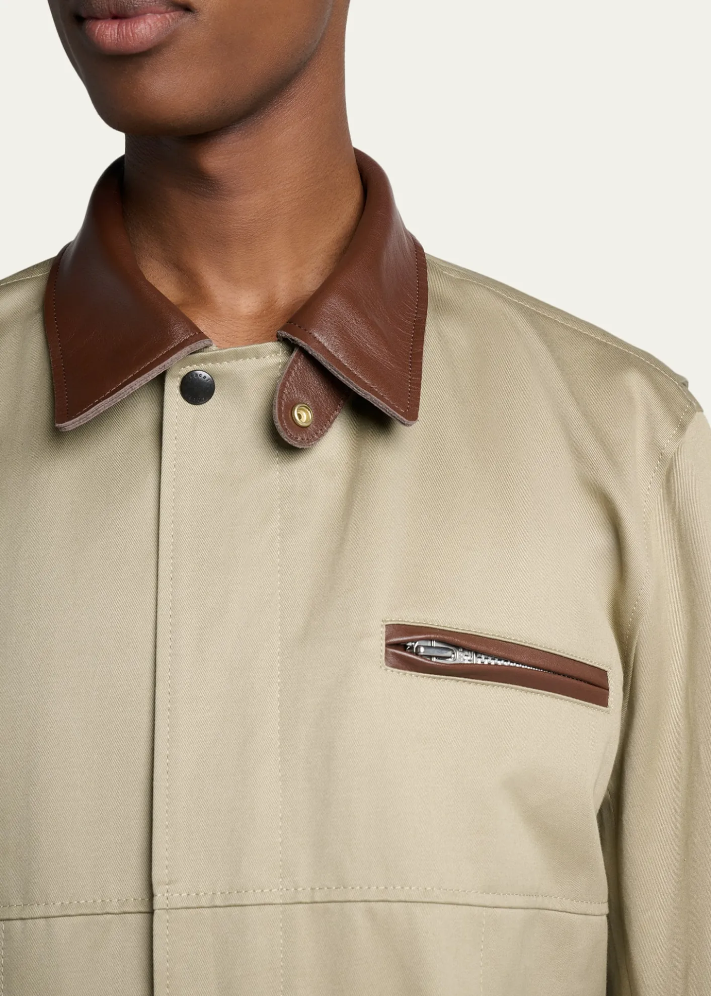 SACAIMen's Canvas and Leather Shirt Jacket