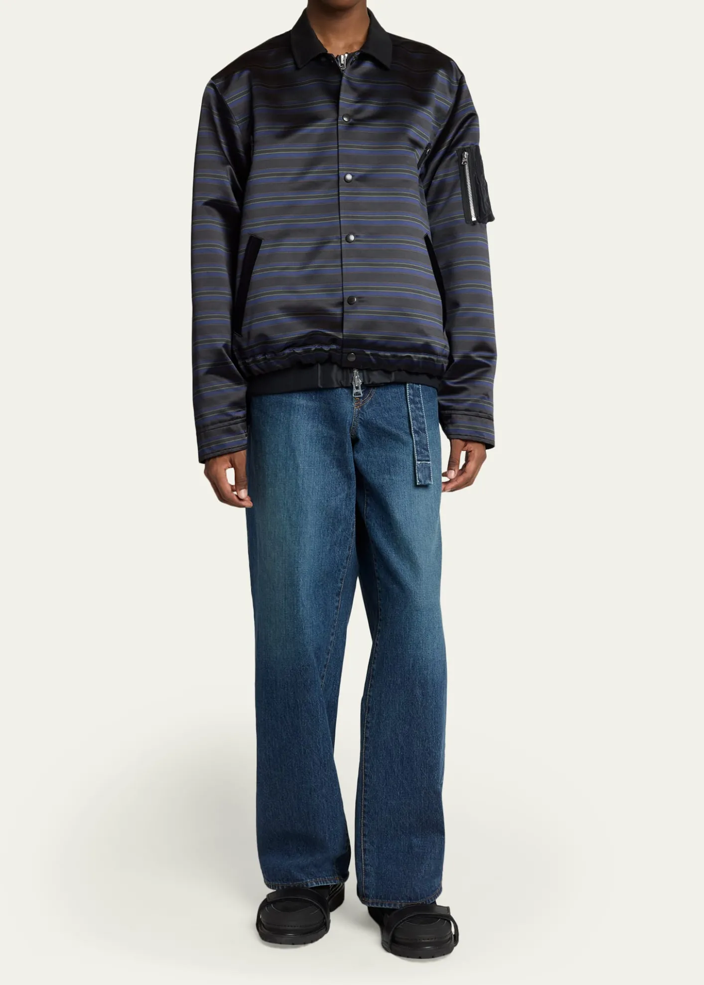 SACAIMen's Multi-Stripe Satin Blouson Jacket