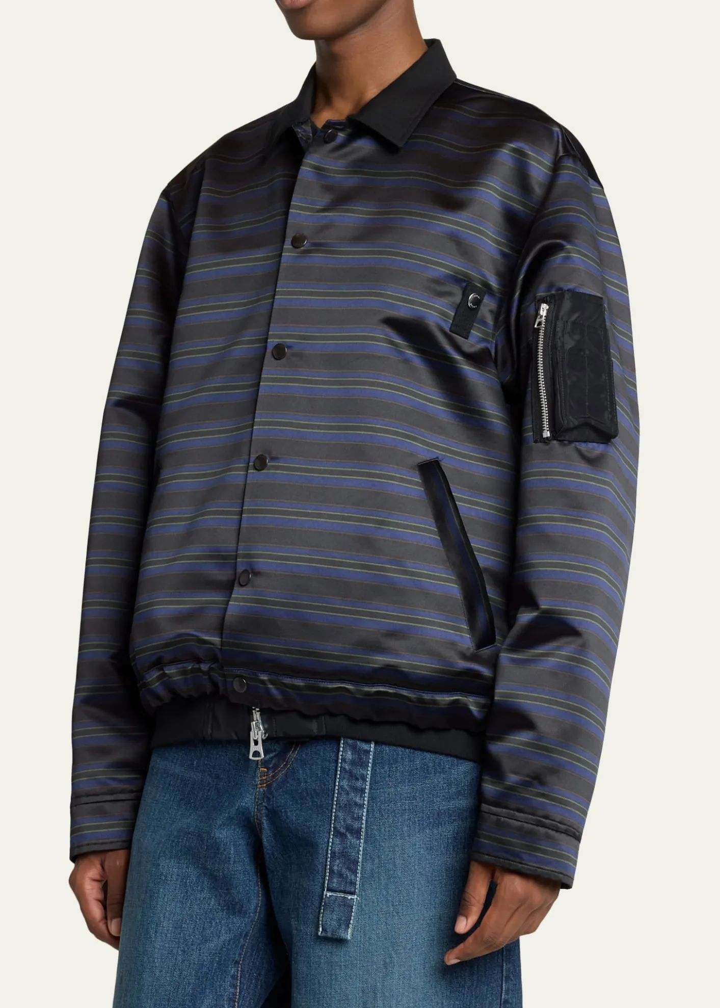 SACAIMen's Multi-Stripe Satin Blouson Jacket