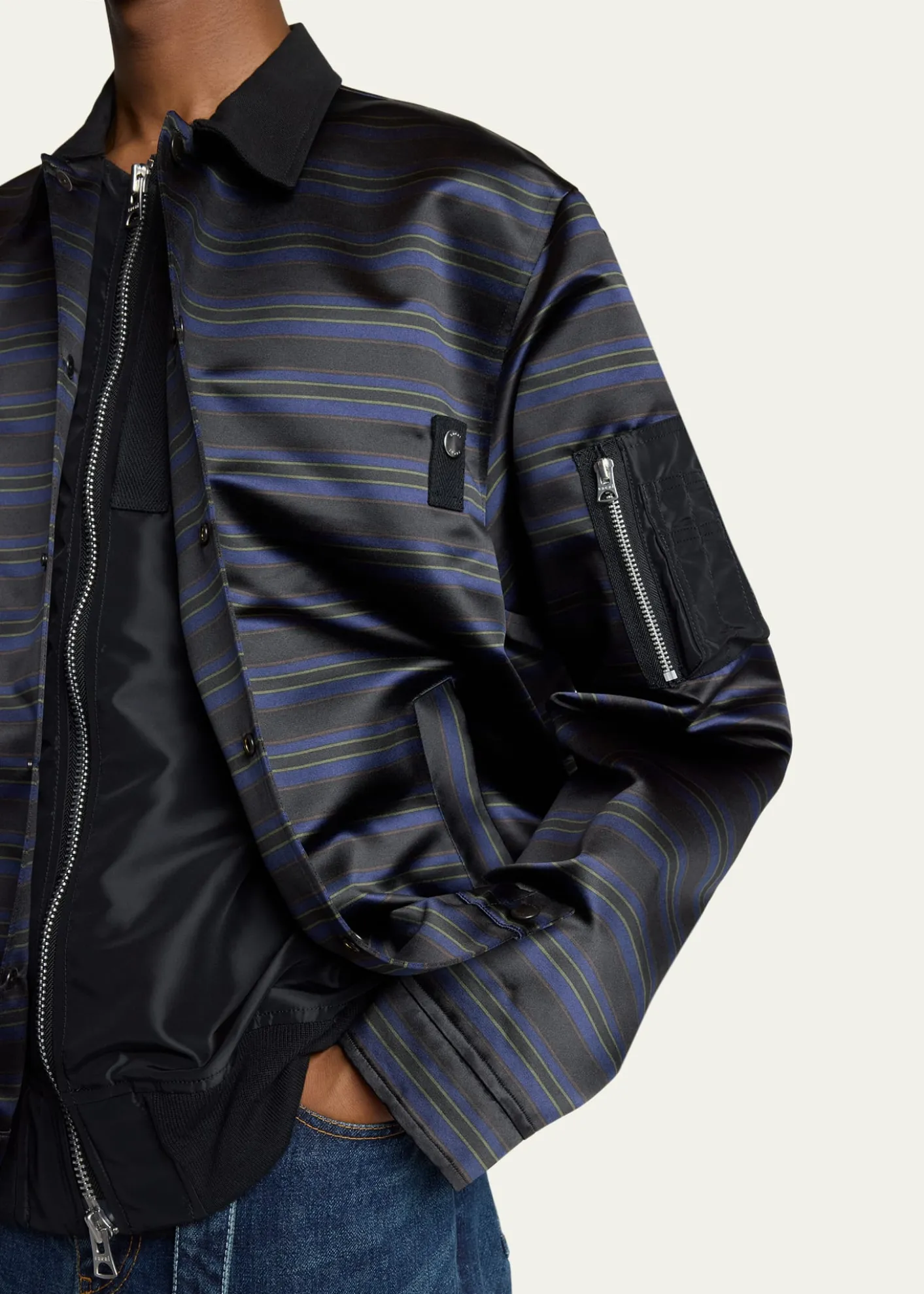 SACAIMen's Multi-Stripe Satin Blouson Jacket