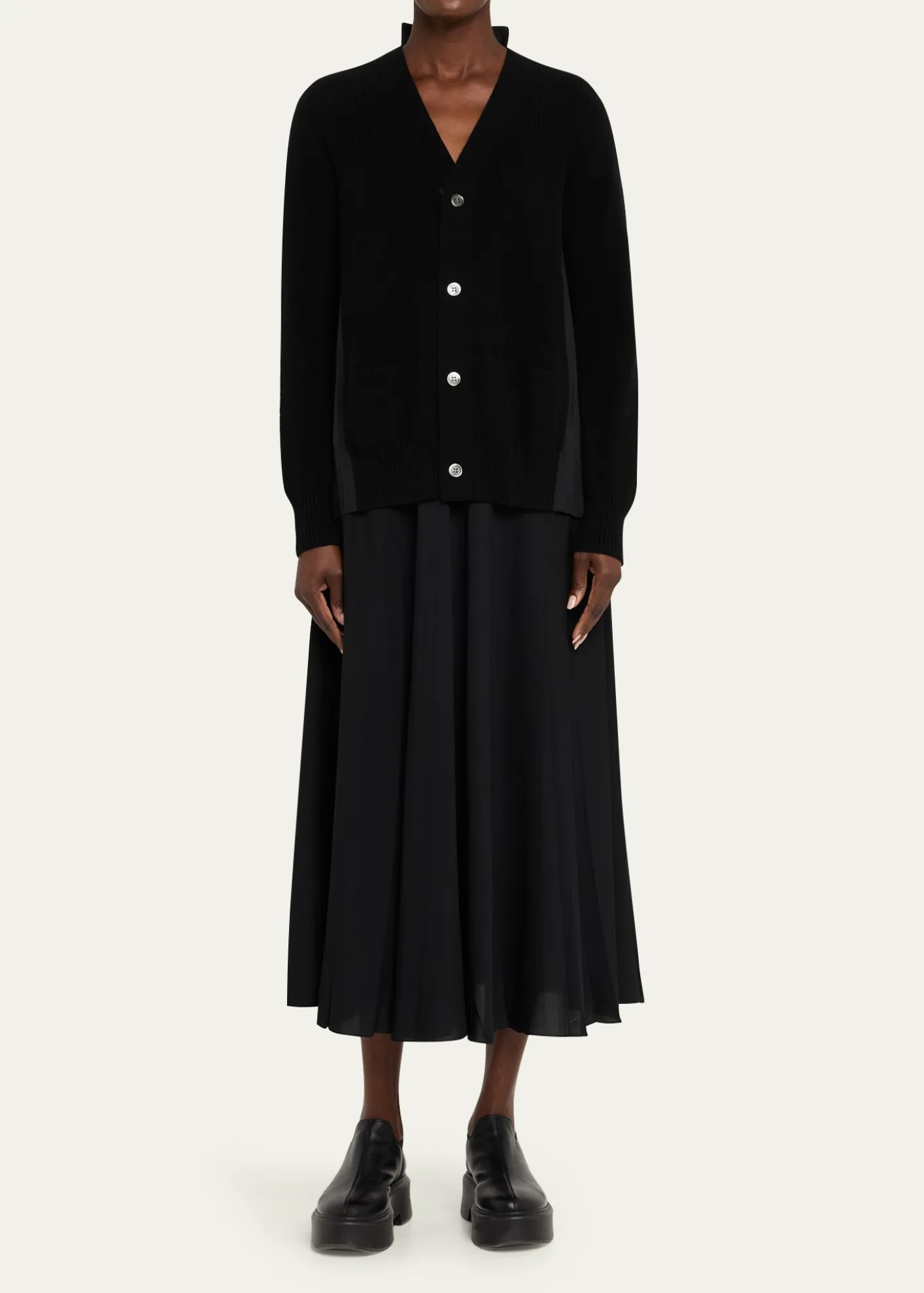 SACAIPleated-Back Rib-Knit Cardigan