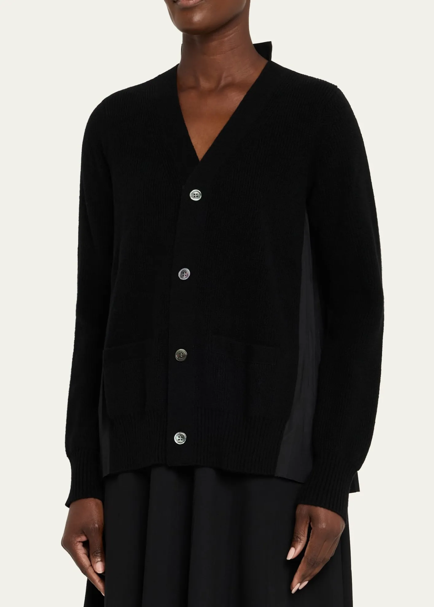 SACAIPleated-Back Rib-Knit Cardigan