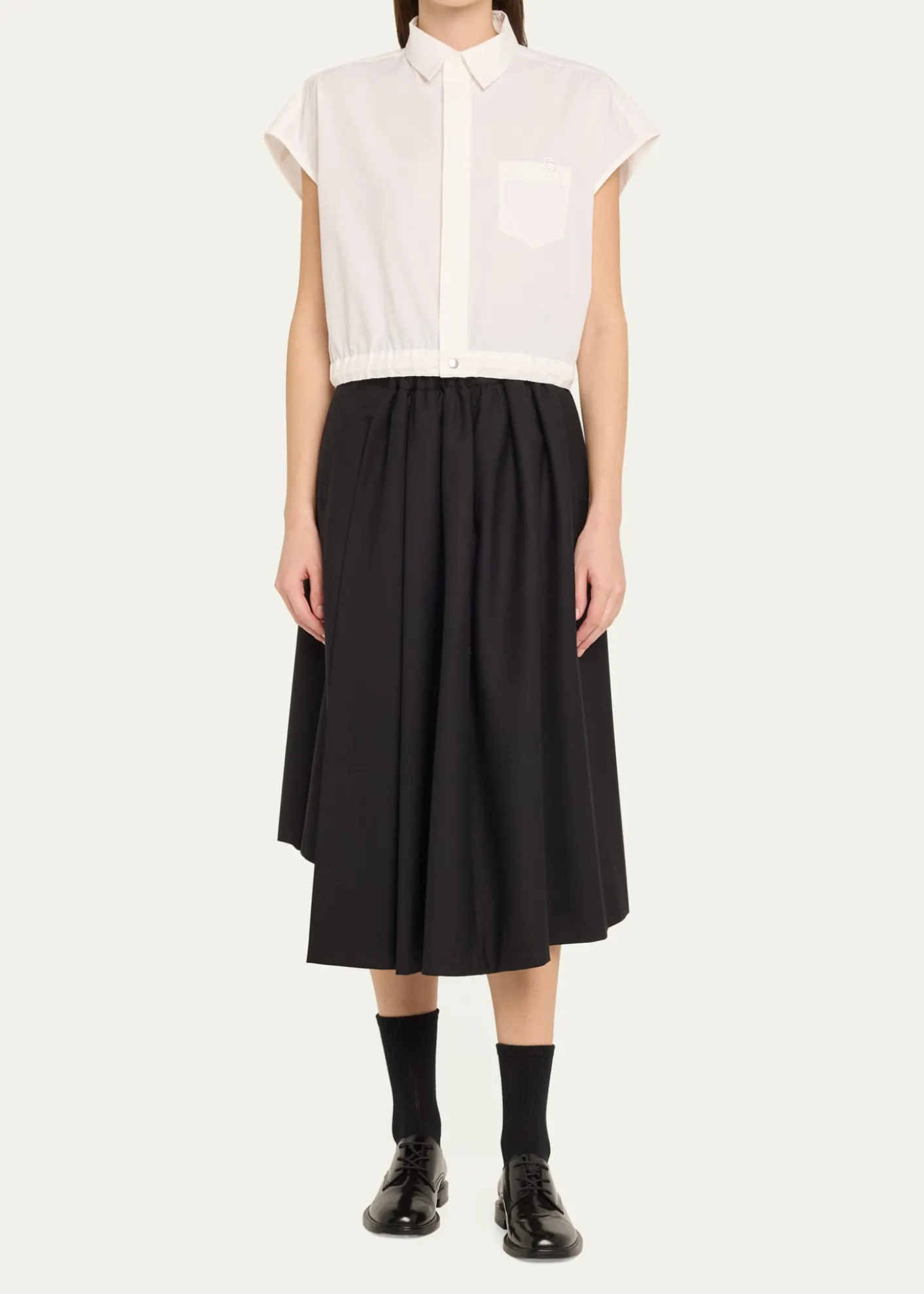 SACAIPoplin Drawsting Hem Cropped Shirt