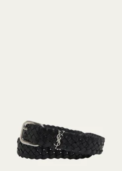 Saint LaurentMen's Cassandre YSL Woven Leather Belt