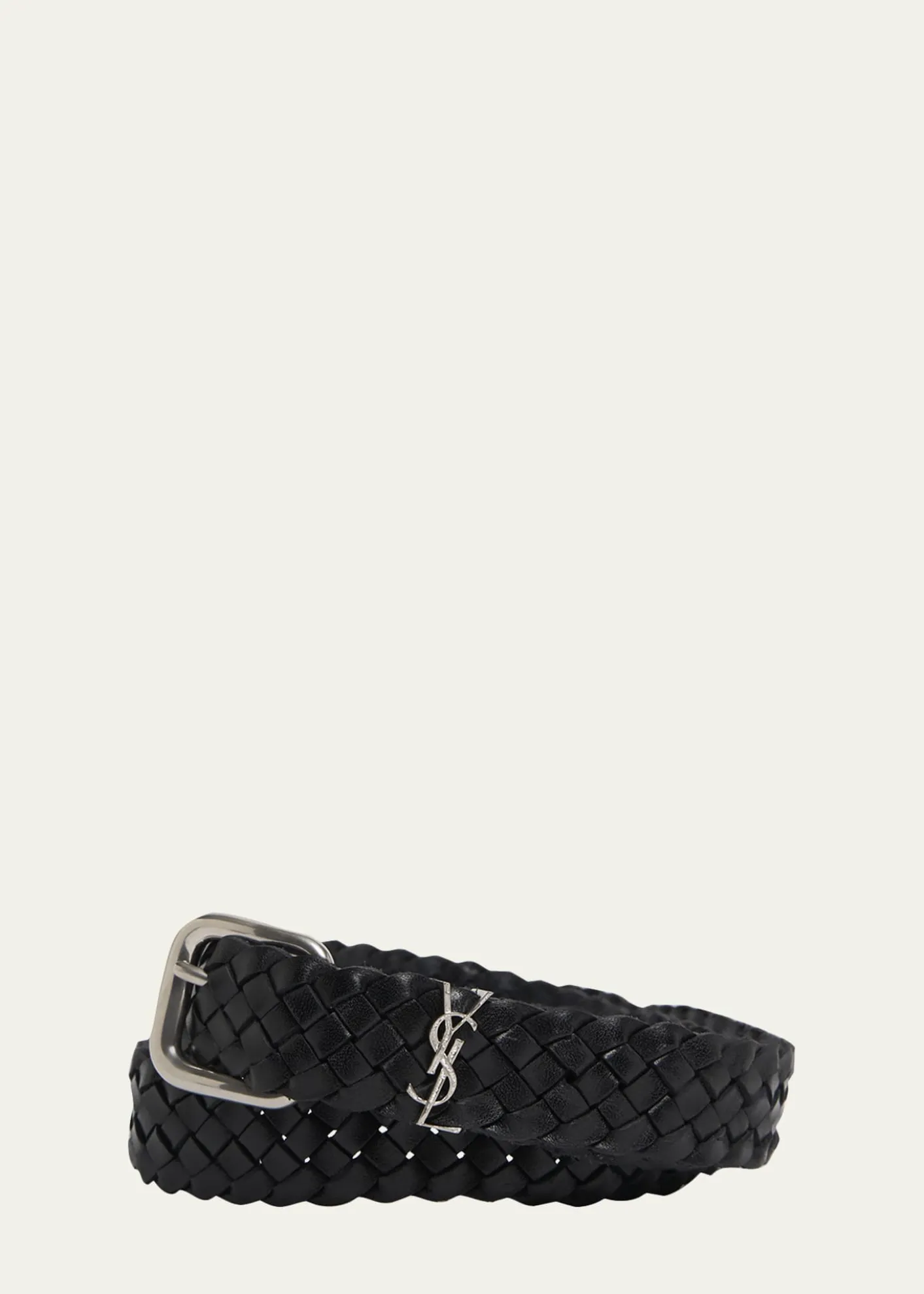 Saint LaurentMen's Cassandre YSL Woven Leather Belt