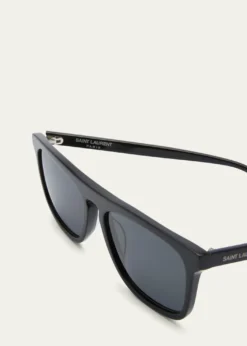 Saint LaurentMen's Slim Acetate Aviator Sunglasses with Logo