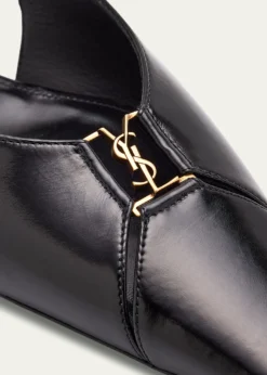 Saint LaurentBabylone Leather YSL Slingback Ballerina Flats