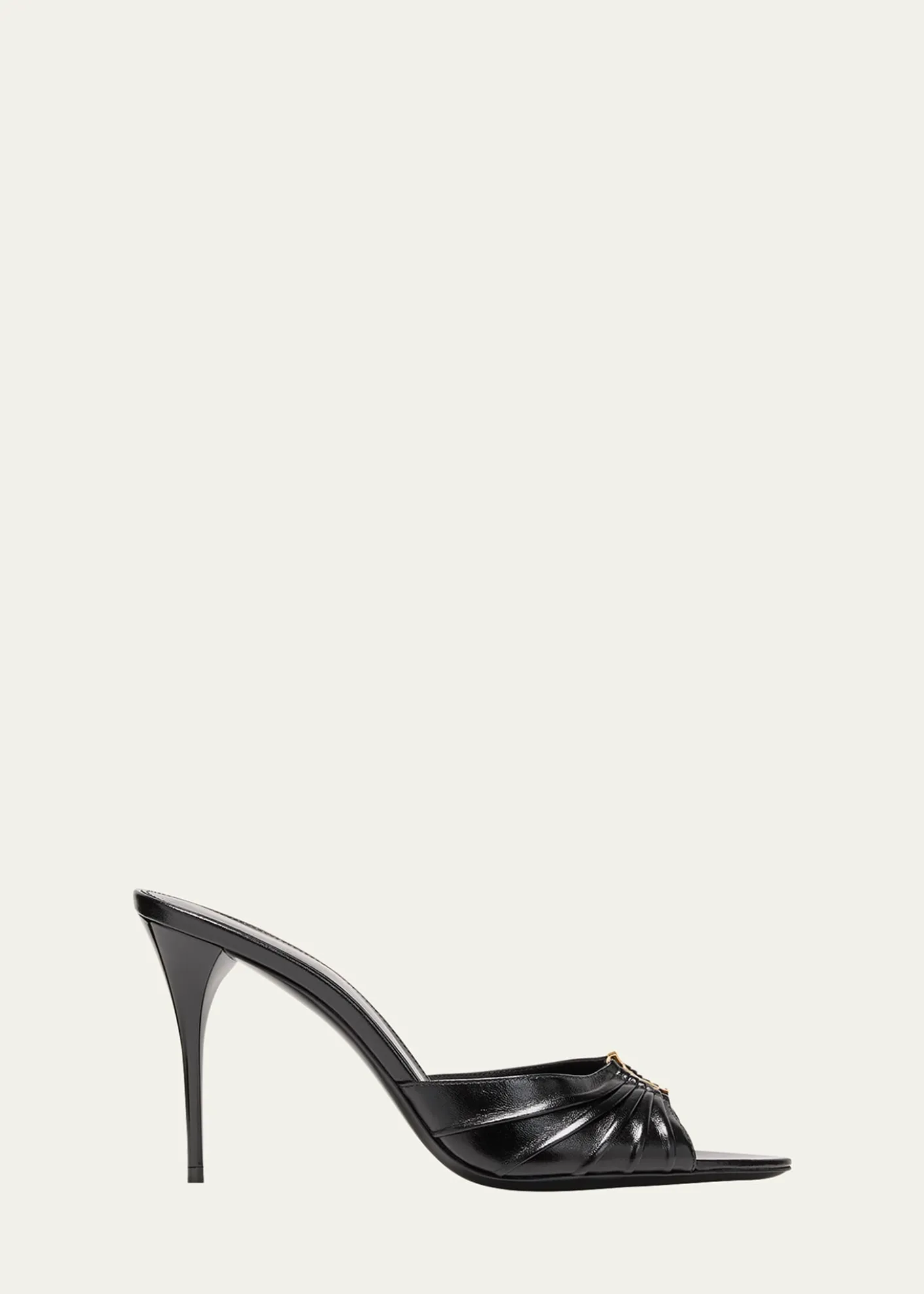 Saint LaurentBabylone YSL Ruched Leather Mule Sandals