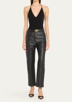 Saint LaurentBabylone YSL Ruched Leather Mule Sandals