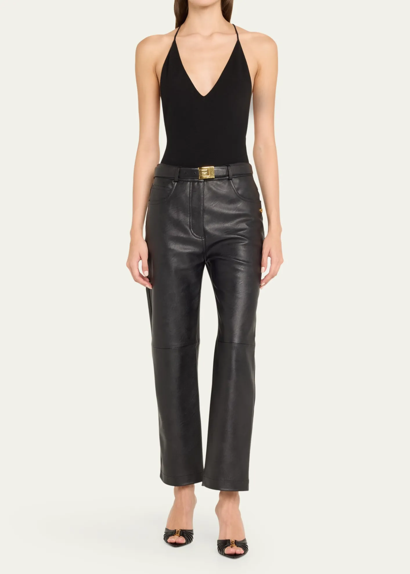 Saint LaurentBabylone YSL Ruched Leather Mule Sandals