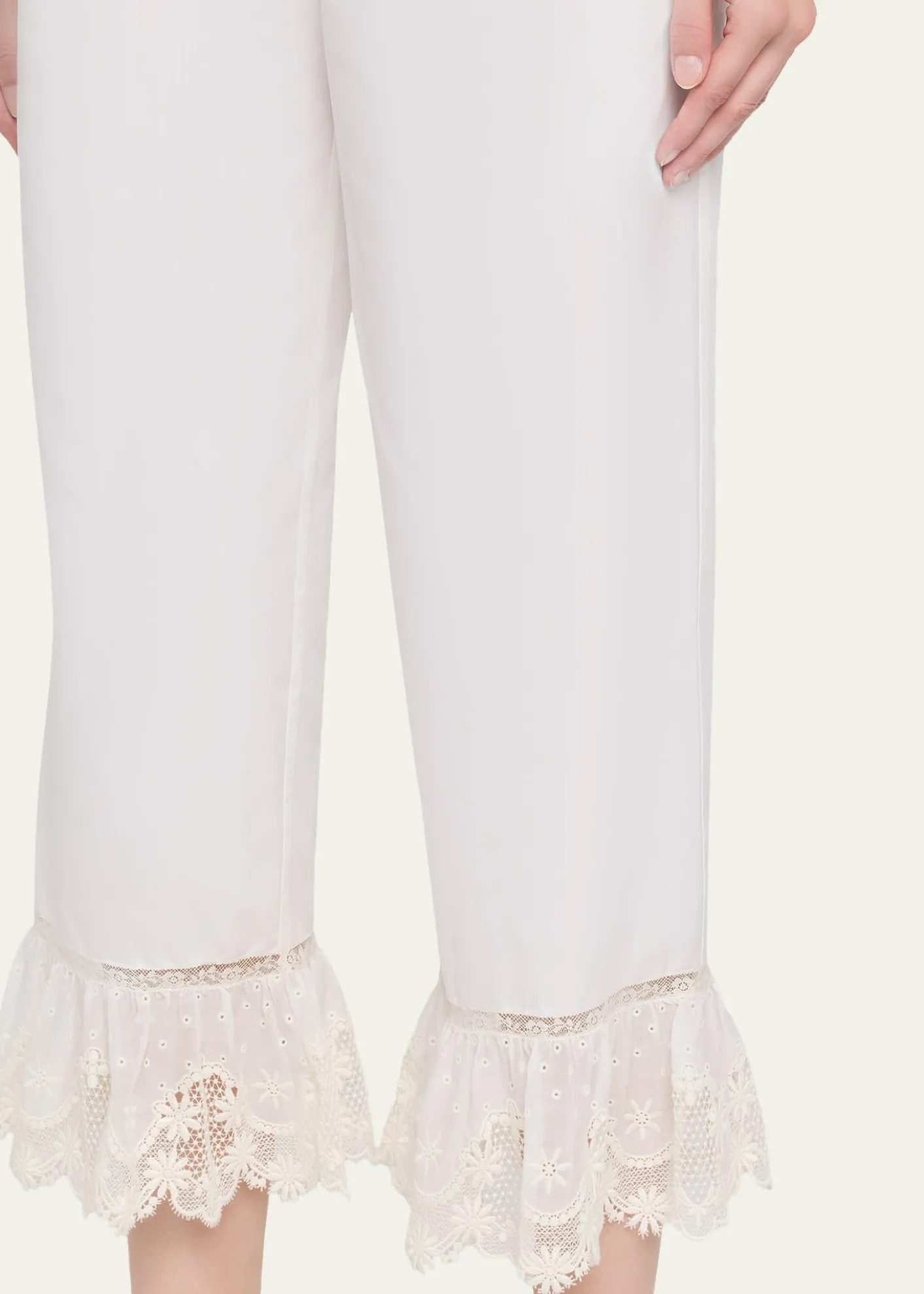 Saint LaurentBroderie Anglaise Ruffle Straight-Leg Crop Pants
