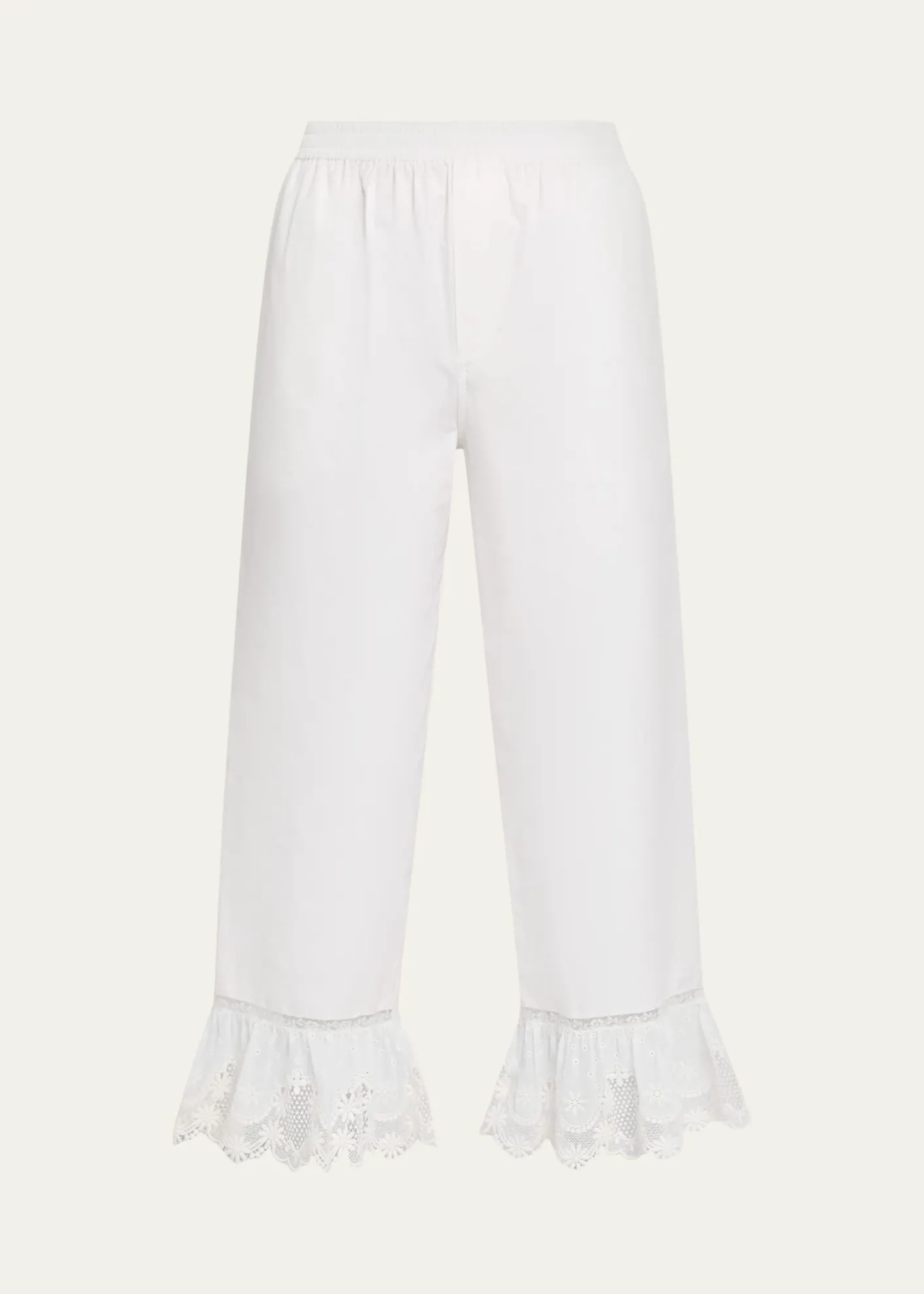Saint LaurentBroderie Anglaise Ruffle Straight-Leg Crop Pants