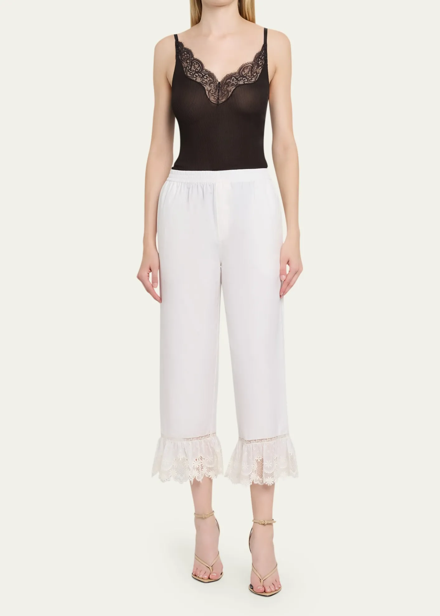 Saint LaurentBroderie Anglaise Ruffle Straight-Leg Crop Pants