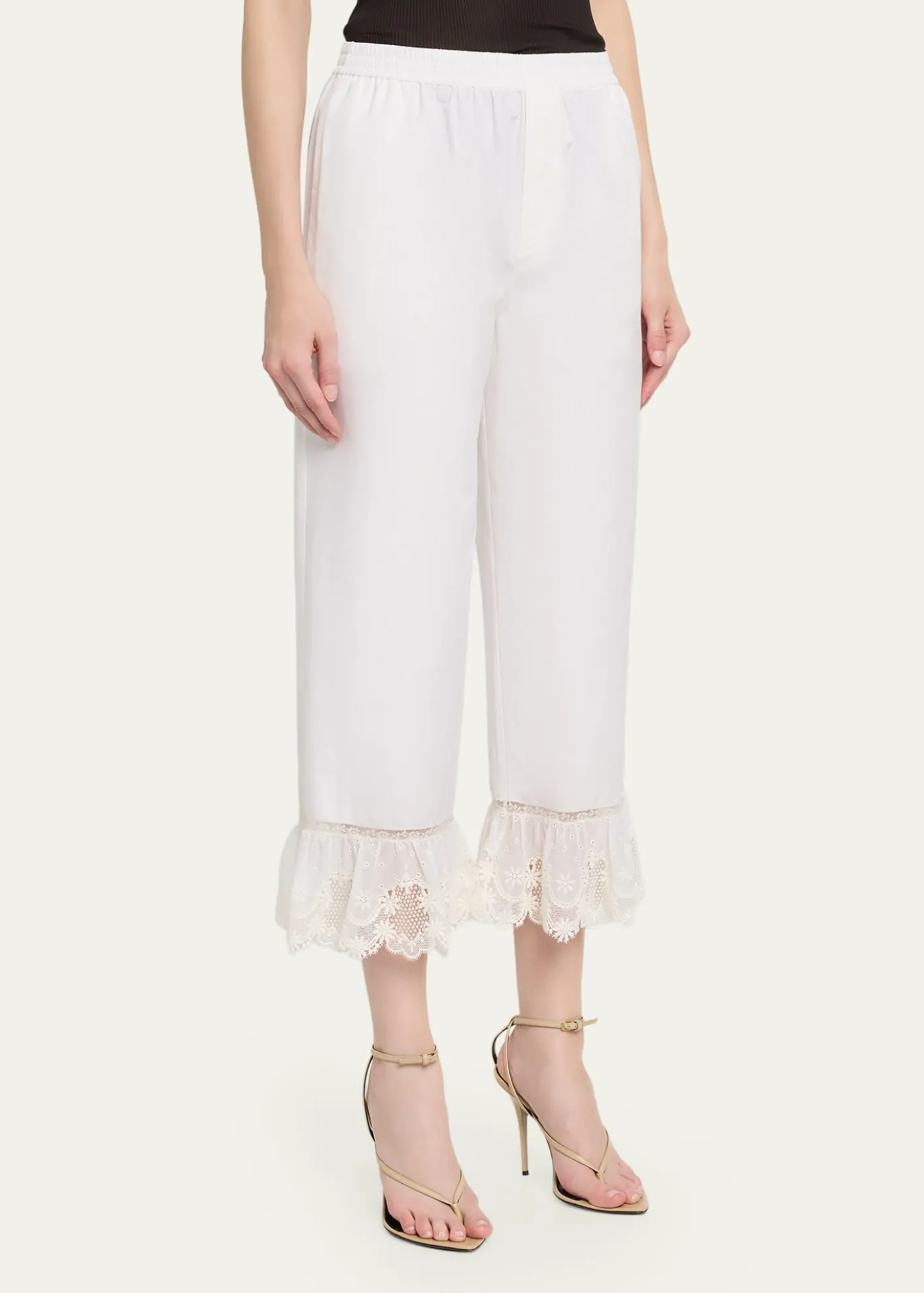 Saint LaurentBroderie Anglaise Ruffle Straight-Leg Crop Pants