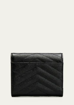 Saint LaurentCassandre YSL Monogram Trifold Wallet in Grained Leather