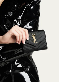 Saint LaurentCassandre YSL Monogram Trifold Wallet in Grained Leather