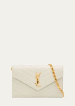 Saint LaurentEnvelope Small YSL Wallet on Chain in Grain Leather