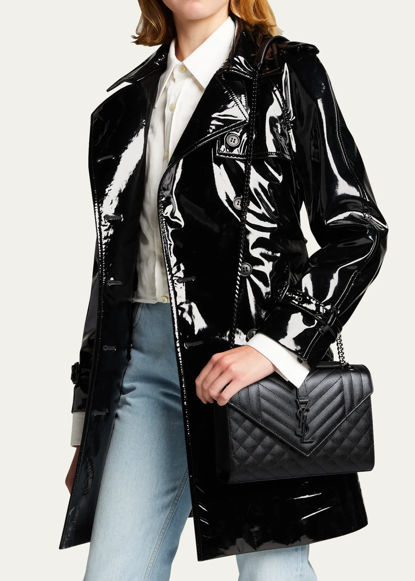 Saint LaurentEnvelope Triquilt Medium YSL Shoulder Bag in Grained Leather