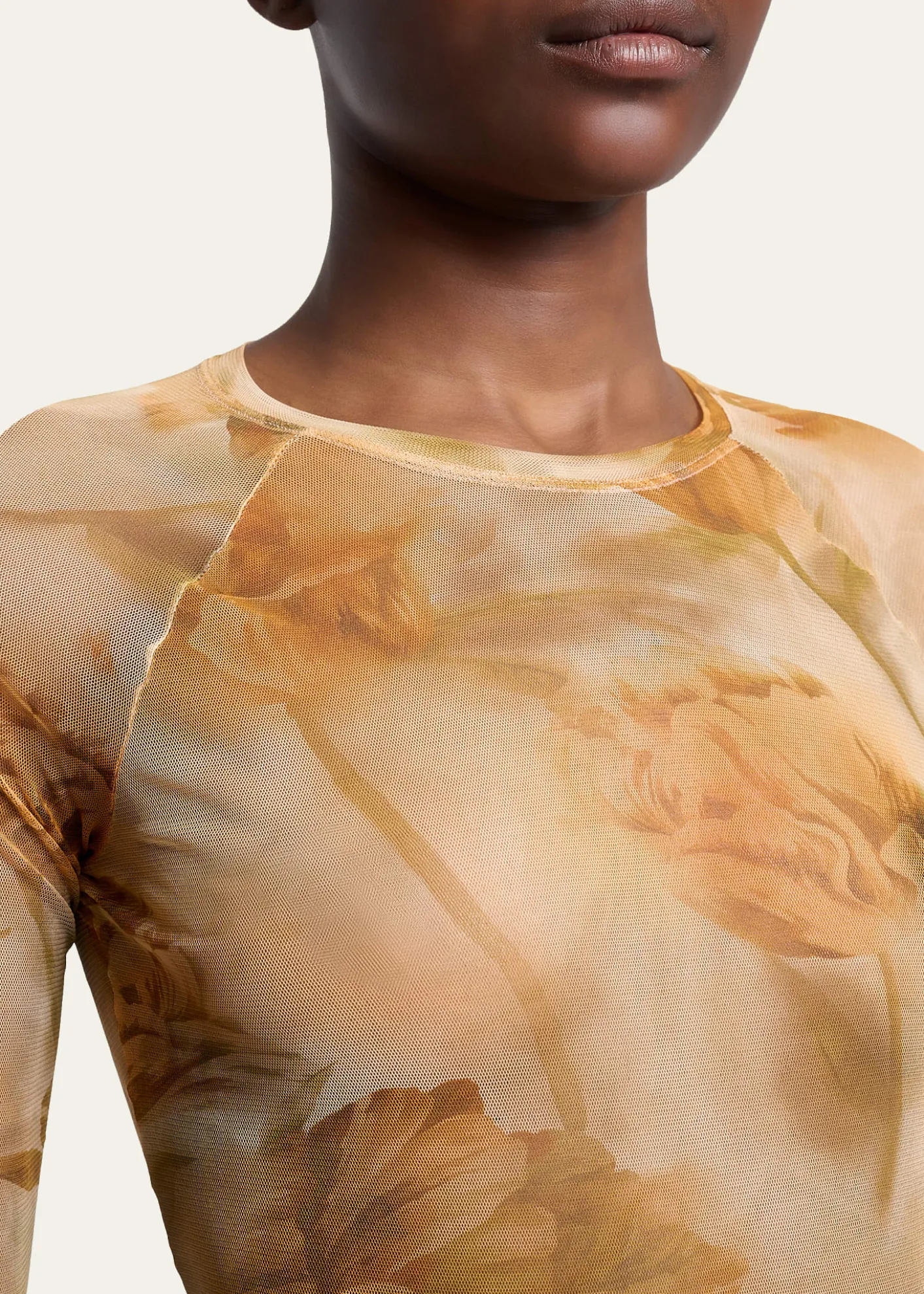 Saint LaurentFloral-Print Mesh Long-Sleeve Top
