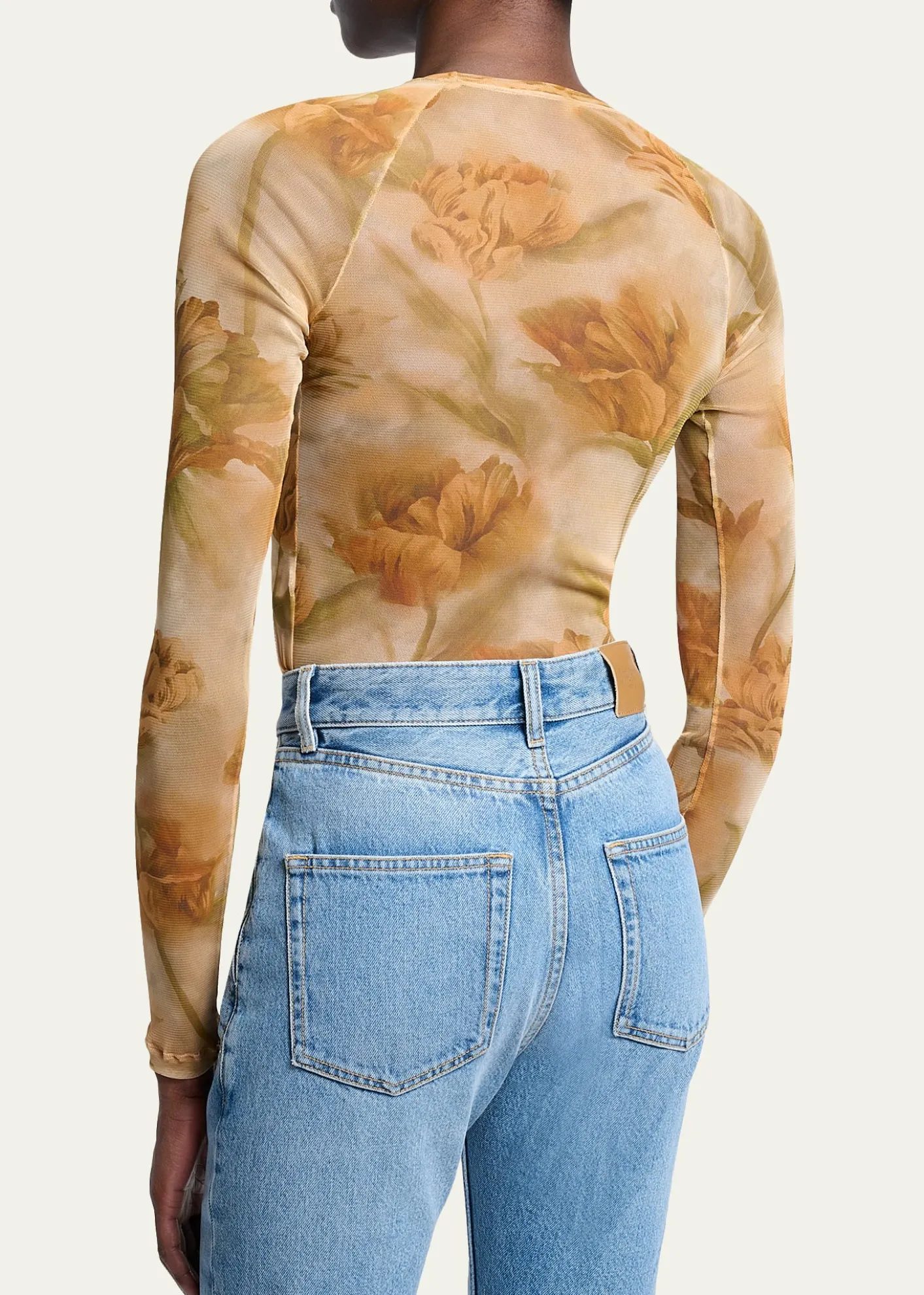 Saint LaurentFloral-Print Mesh Long-Sleeve Top
