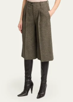 Saint LaurentHerringbone Wool Culotte Shorts
