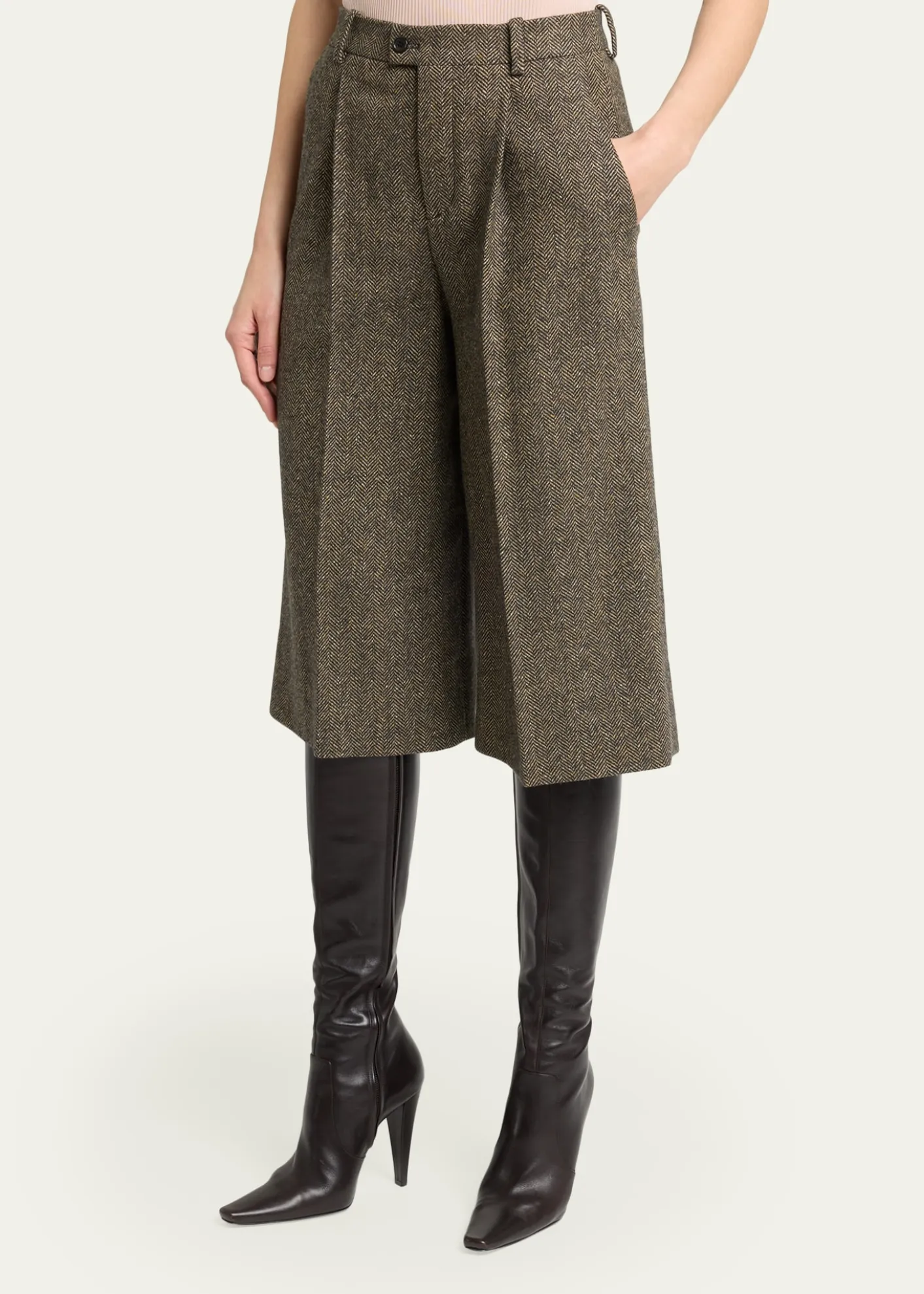 Saint LaurentHerringbone Wool Culotte Shorts