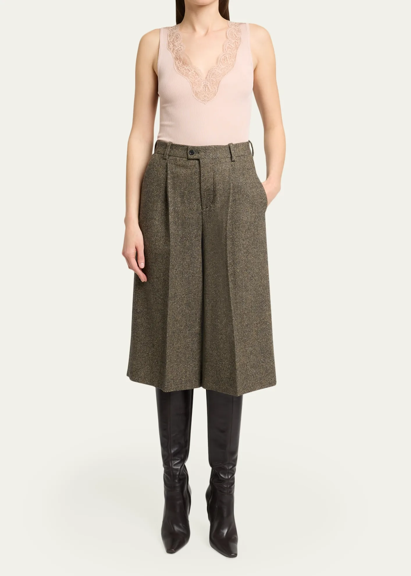 Saint LaurentHerringbone Wool Culotte Shorts
