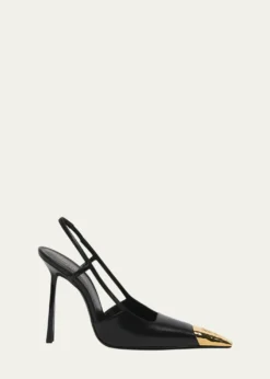 Saint LaurentJeanne Leather Metallic-Toe Slingback Pumps